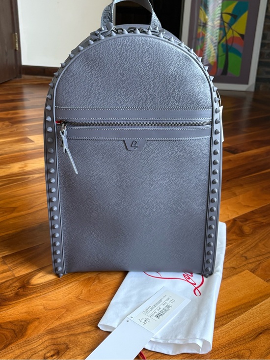 Christian Louboutin Other - Christian Louboutin Back Paris Gray Leather Spike-Trim Backpack, NEW